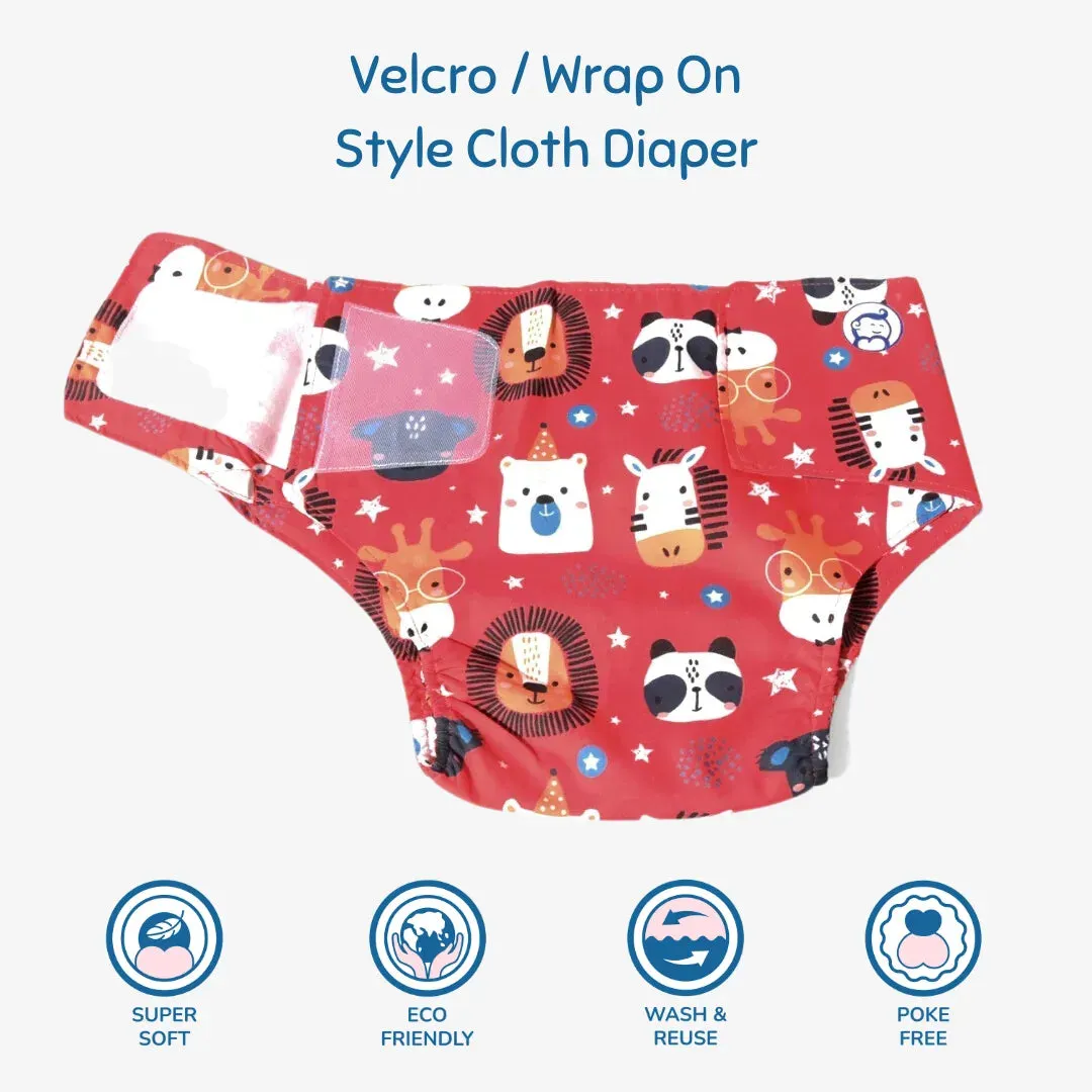 Infant Reusable Diapers | Jungle Jumble | Velcro Closure | With 2 Diaper Pads Free