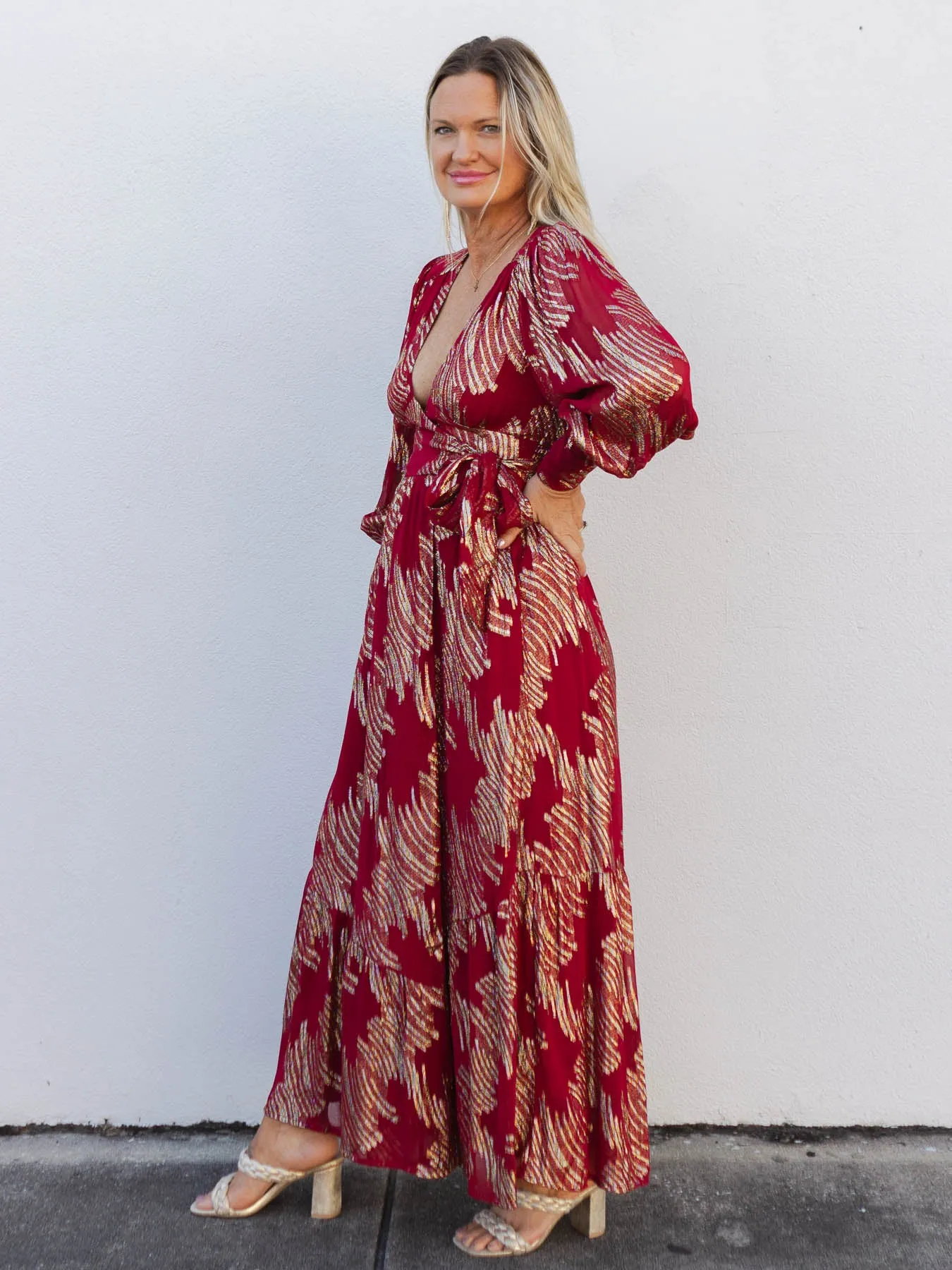Isa Metallic Wrap Maxi Dress {Ciebon}
