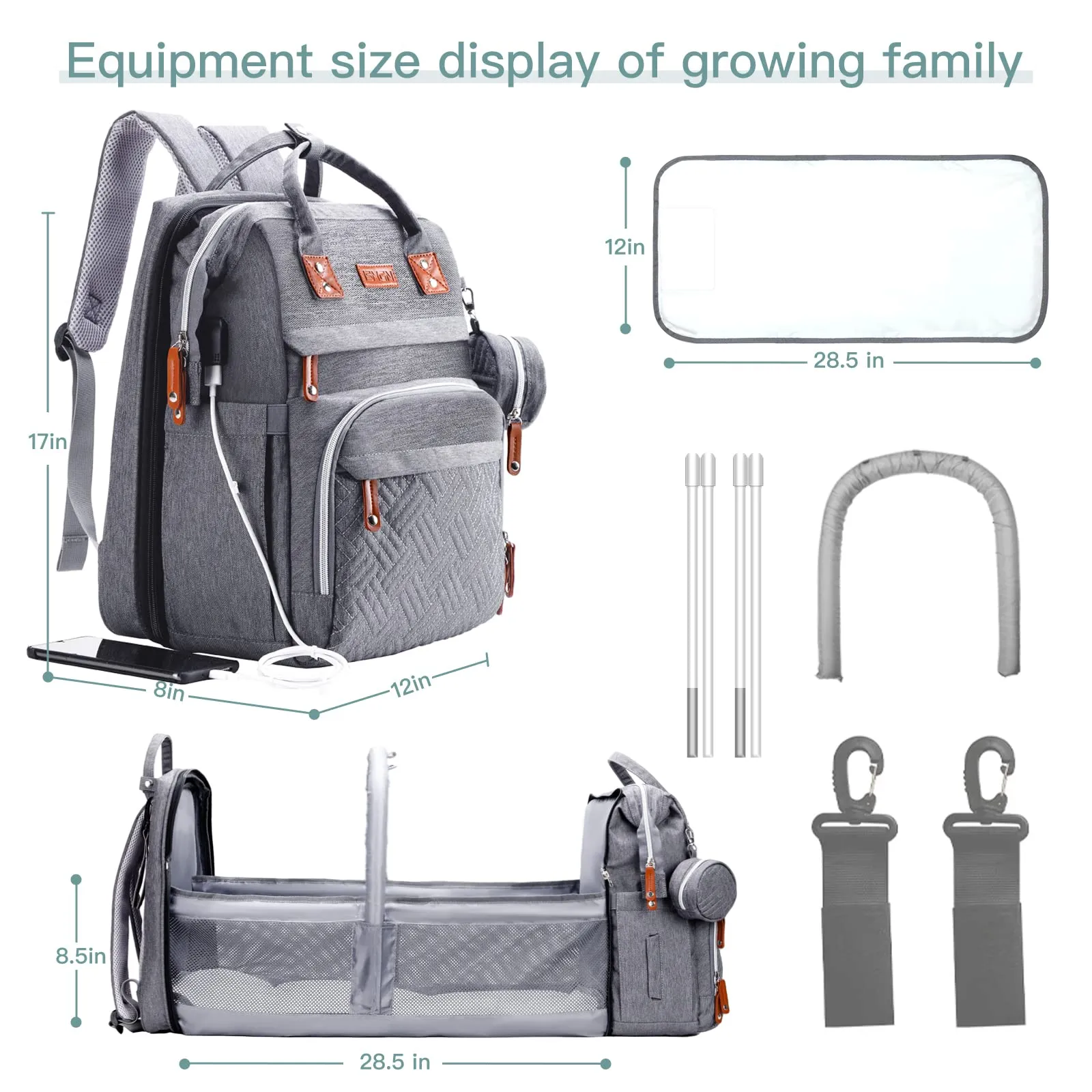ISIGN Multifunctional Diaper Bag with Changing Station