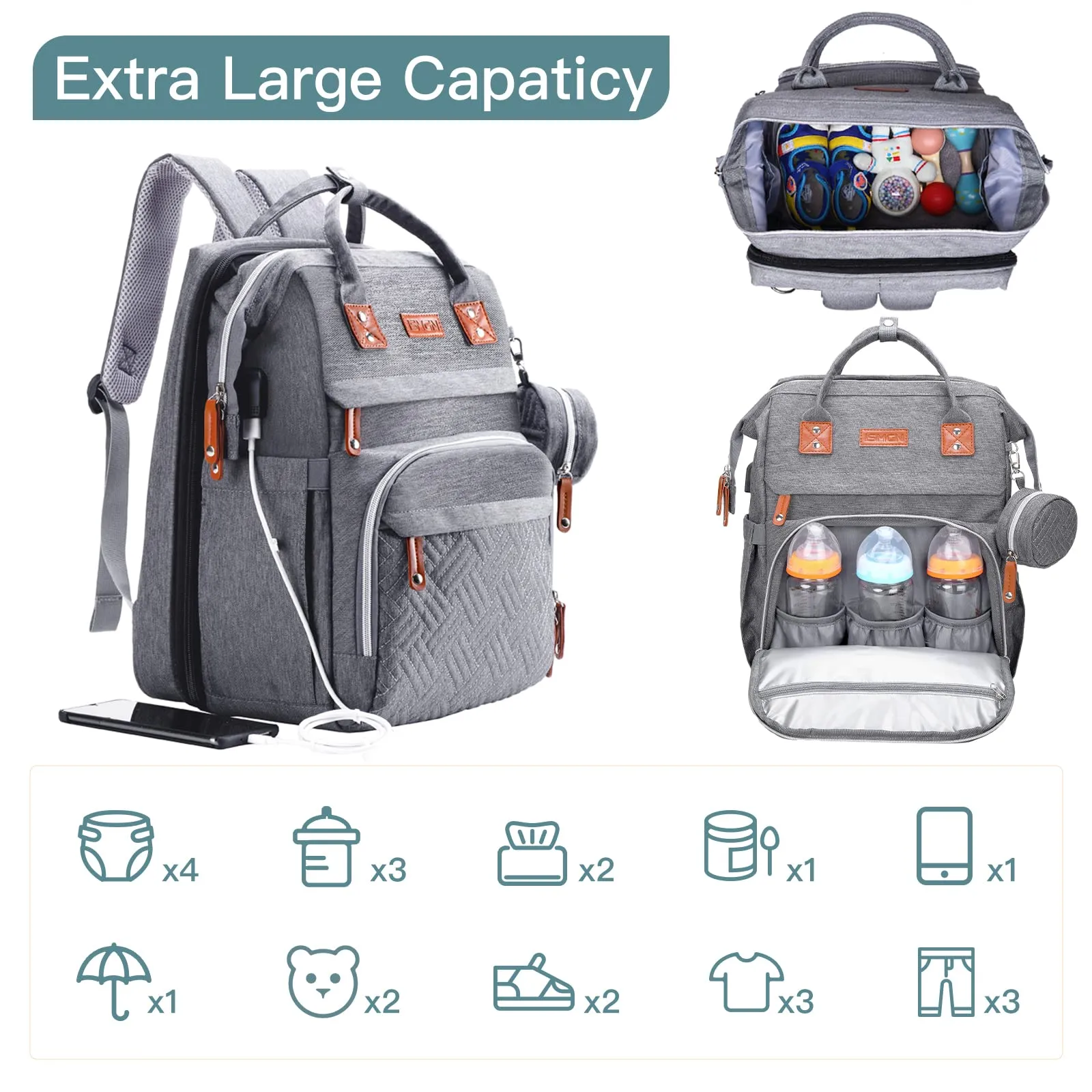ISIGN Multifunctional Diaper Bag with Changing Station
