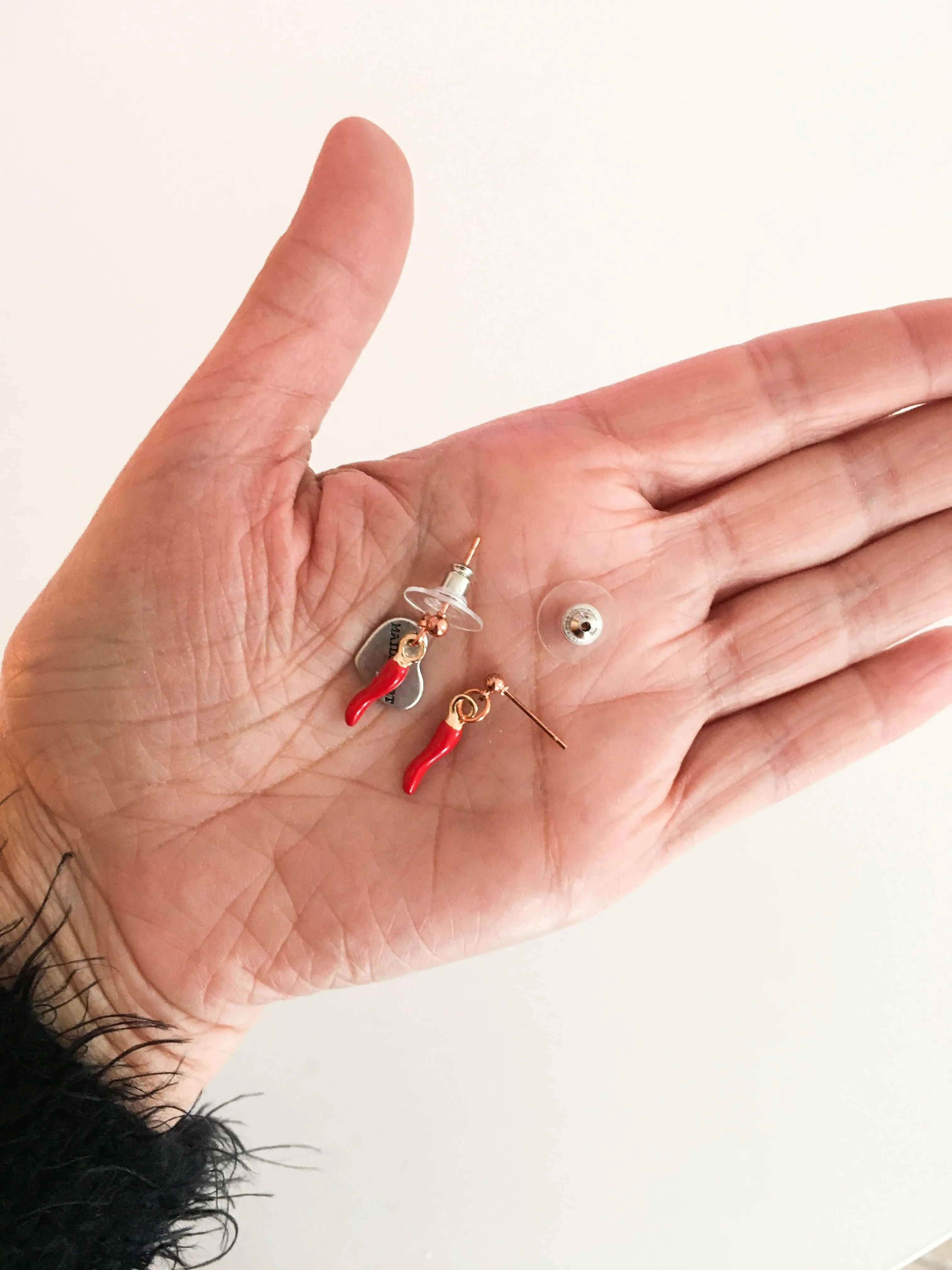 Italian Red Horn Earrings. Red Horn Jewelry.