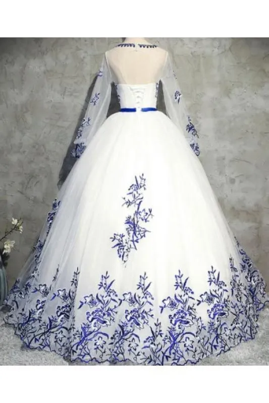 Ivory Sleeve Tulle Prom with Appliques Puffy Appliqued Long Evening Dress