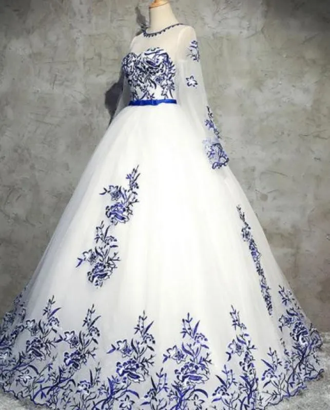 Ivory Sleeve Tulle Prom with Appliques Puffy Appliqued Long Evening Dress