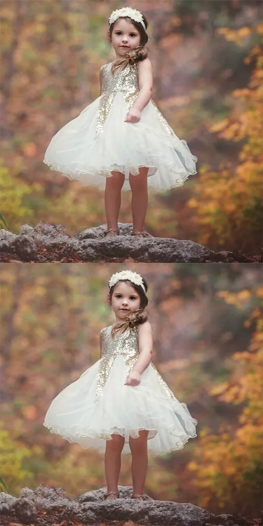 Ivory Tulle & Gold Sequin Flower Girl Dresses,Cheap Flower Girl Dresses ,FGY0164