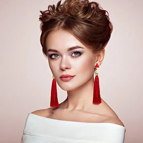 JACEDOFU 36 PairsTassel Earrings Layered Long Thread Ball Dangle Earrings Stud Earring Bohemian Tiered Tassel Drop Earrings Fashion Jewelry for Women Girls Valentine Birthday Party Gifts