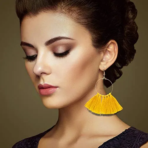 JACEDOFU 36 PairsTassel Earrings Layered Long Thread Ball Dangle Earrings Stud Earring Bohemian Tiered Tassel Drop Earrings Fashion Jewelry for Women Girls Valentine Birthday Party Gifts
