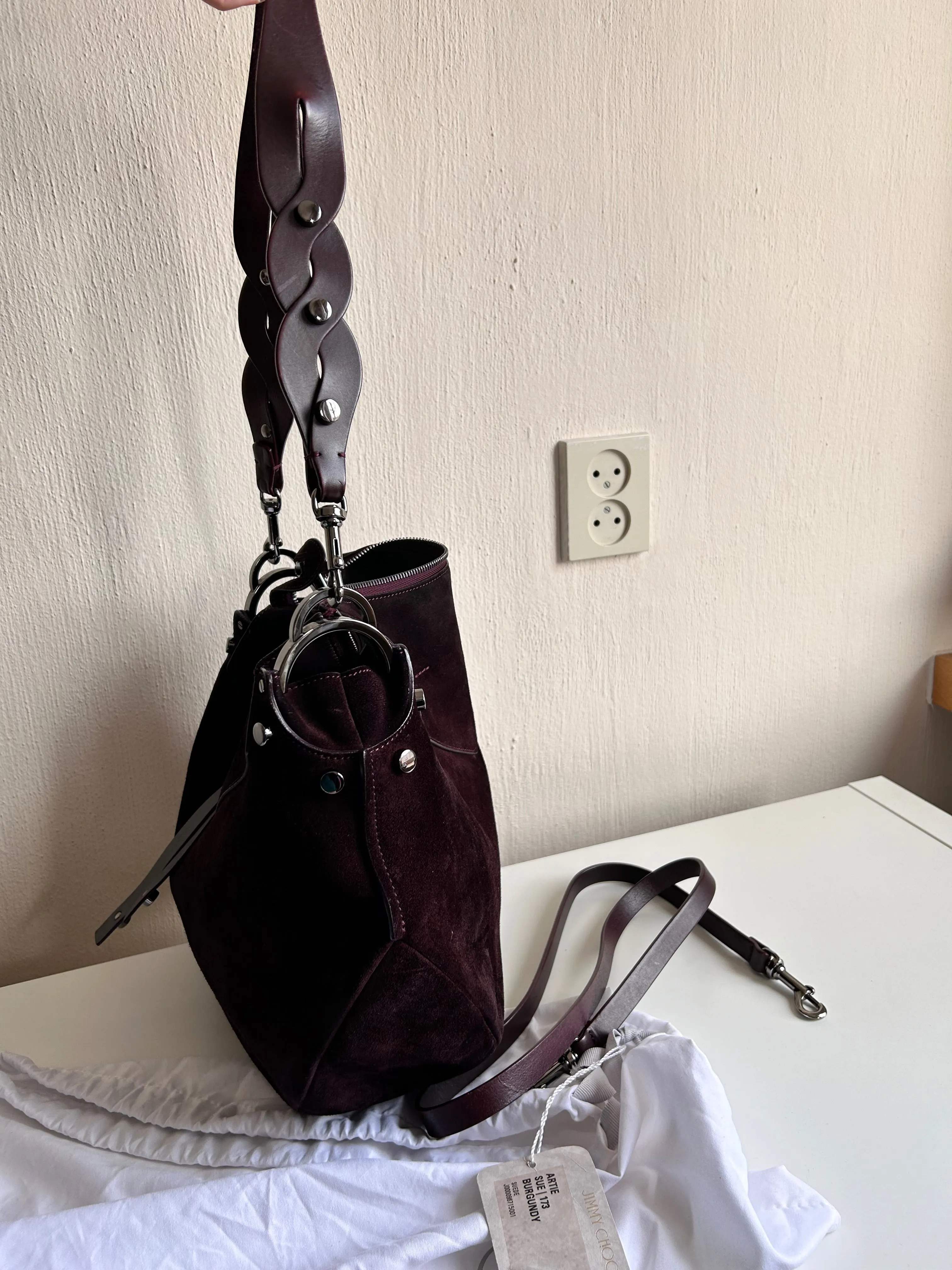 Jimmy Choo burgondy suede shoulder bag