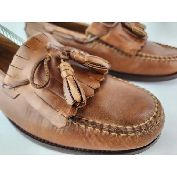 Johnston &amp; Murphy Brown Tassel Fringe Leather Loafer Dress Shoes Men's US 12 M