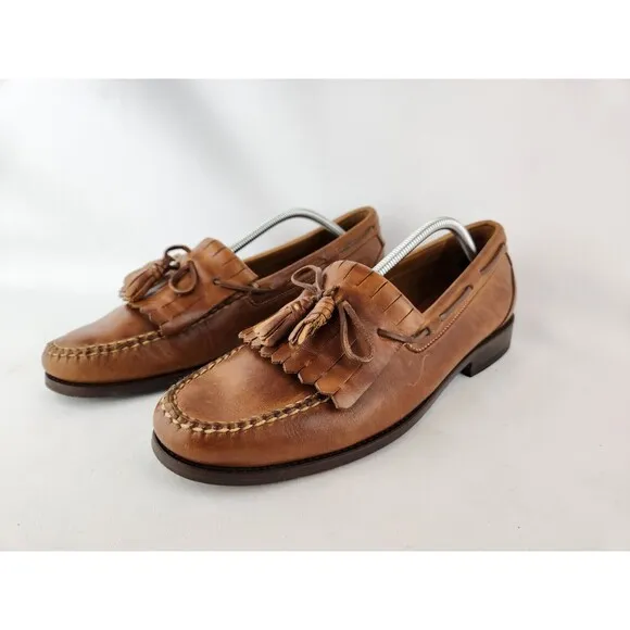 Johnston &amp; Murphy Brown Tassel Fringe Leather Loafer Dress Shoes Men's US 12 M