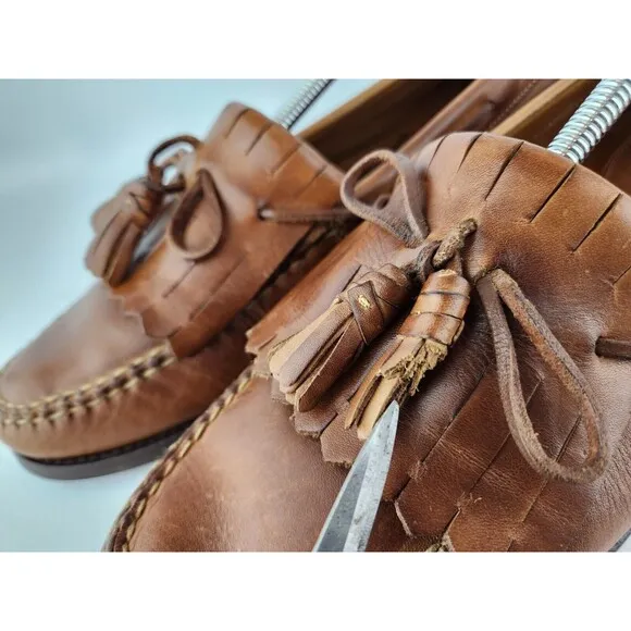 Johnston &amp; Murphy Brown Tassel Fringe Leather Loafer Dress Shoes Men's US 12 M