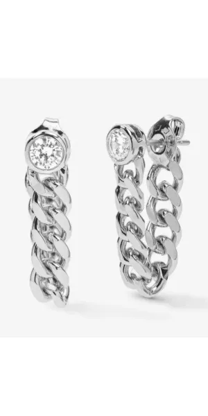 Julian Soft Chain Hoops in Silver/White Diamondettes