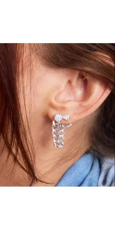 Julian Soft Chain Hoops in Silver/White Diamondettes