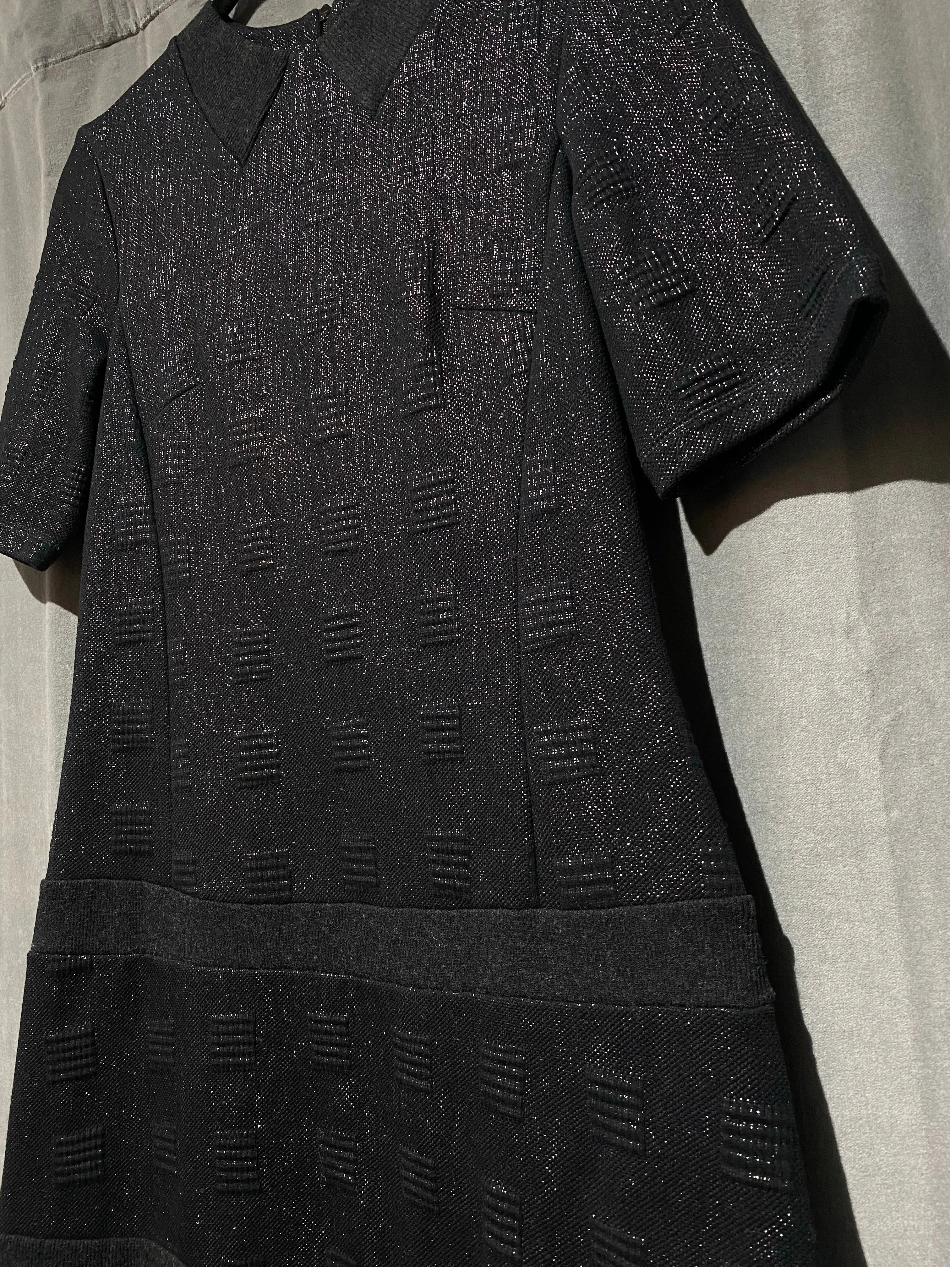 Kenzo Black Shiny Short Sleeve Mini Dress with Ruffle Bottom