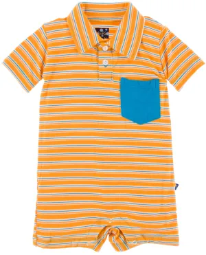 KicKee Pants Tamarin Brazil Stripe Polo Romper with Pocket