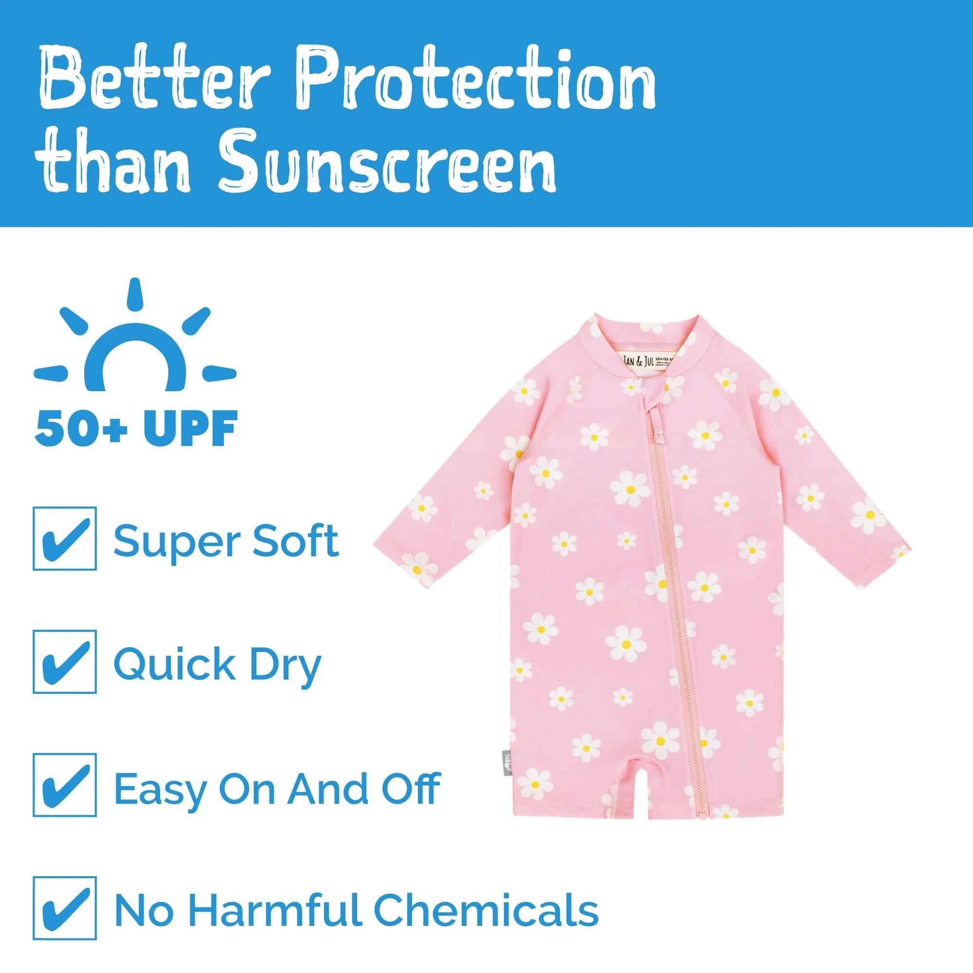 Kids One Piece UV Sun Suit - Pink Daisy