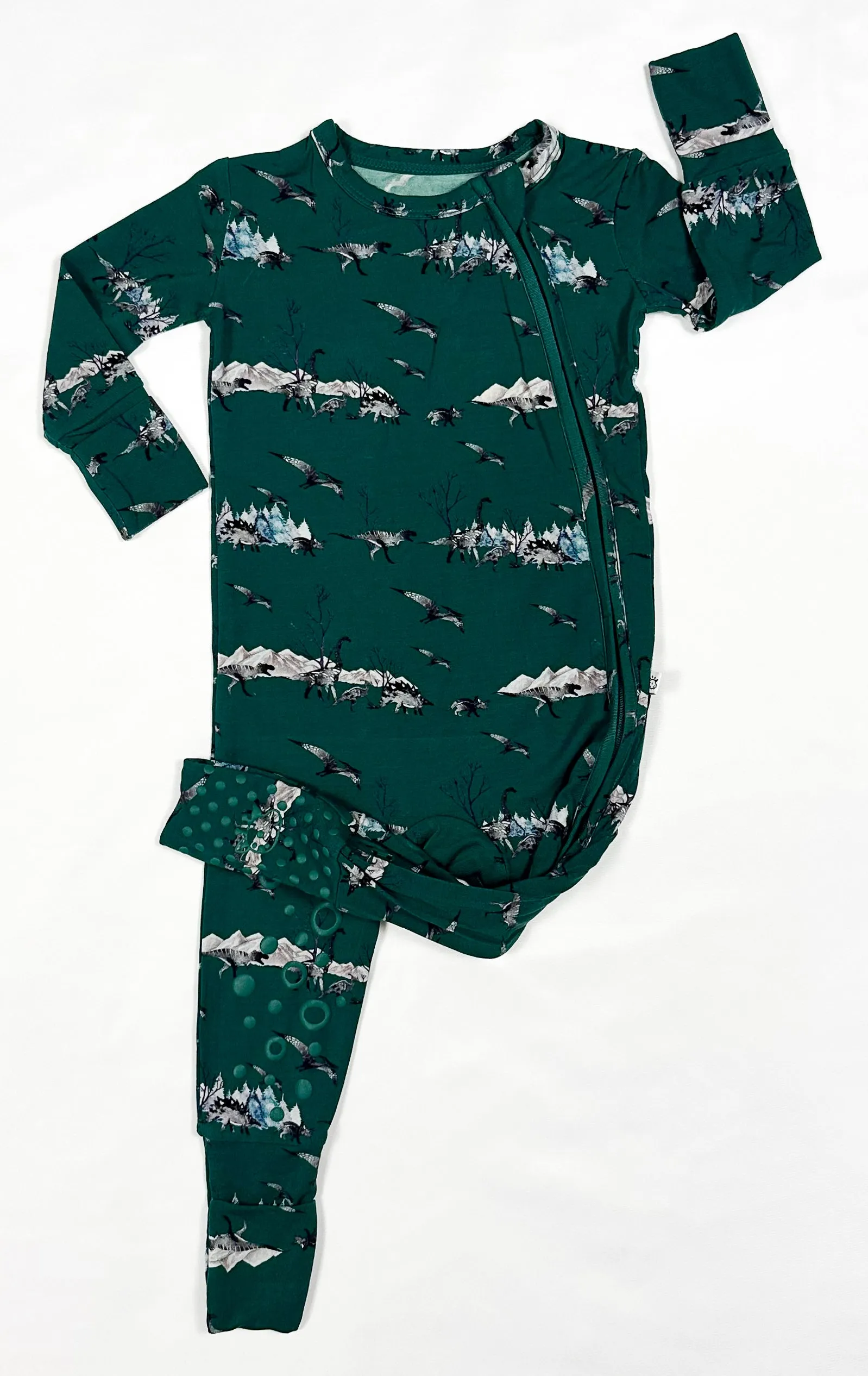 Knee-Grip Green Dinos Convertible Footie