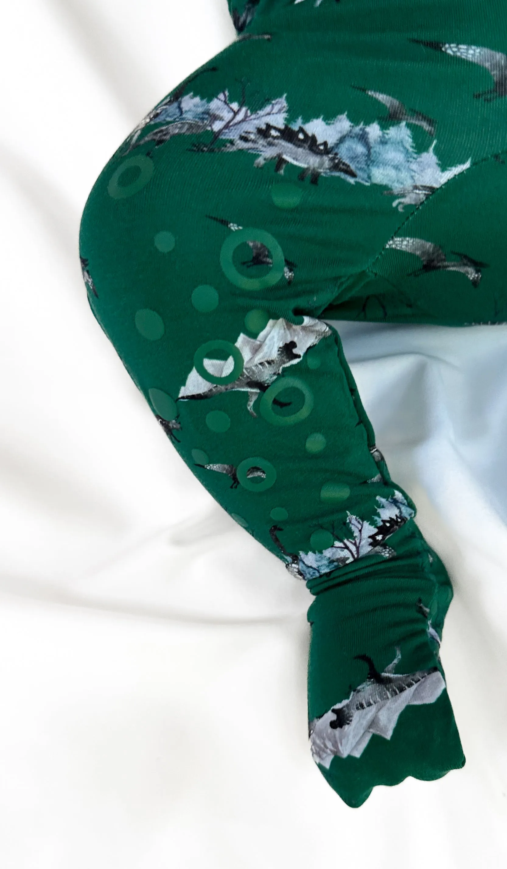 Knee-Grip Green Dinos Convertible Footie