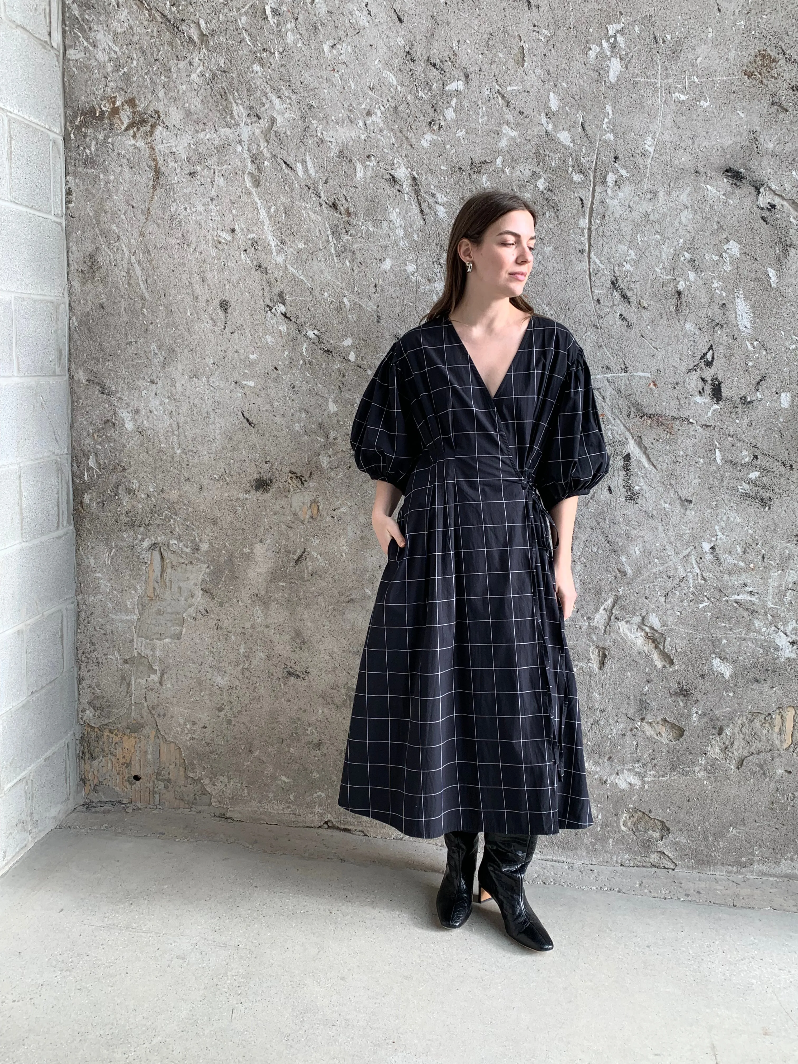 kowtow windowpane midi dress