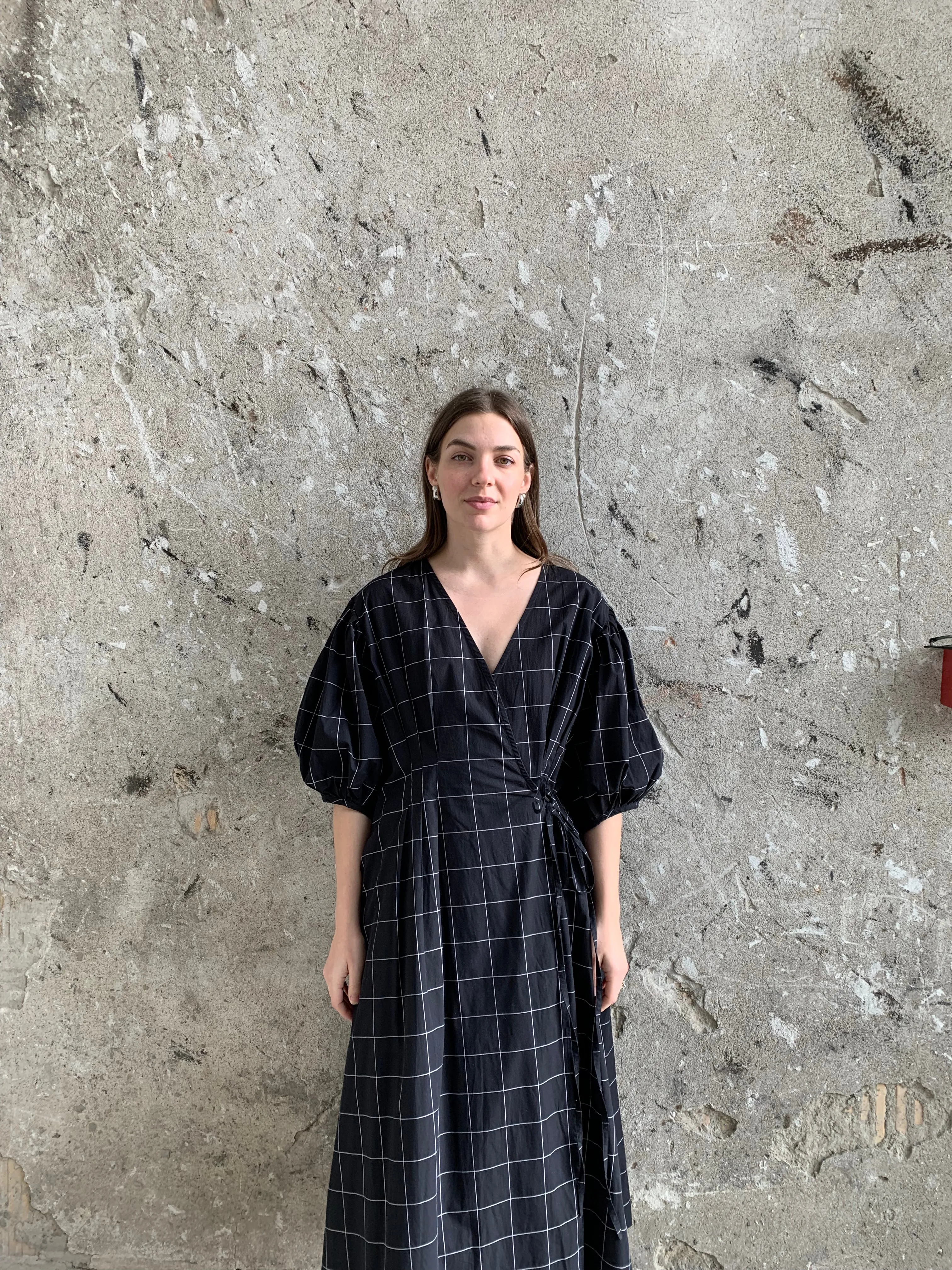 kowtow windowpane midi dress