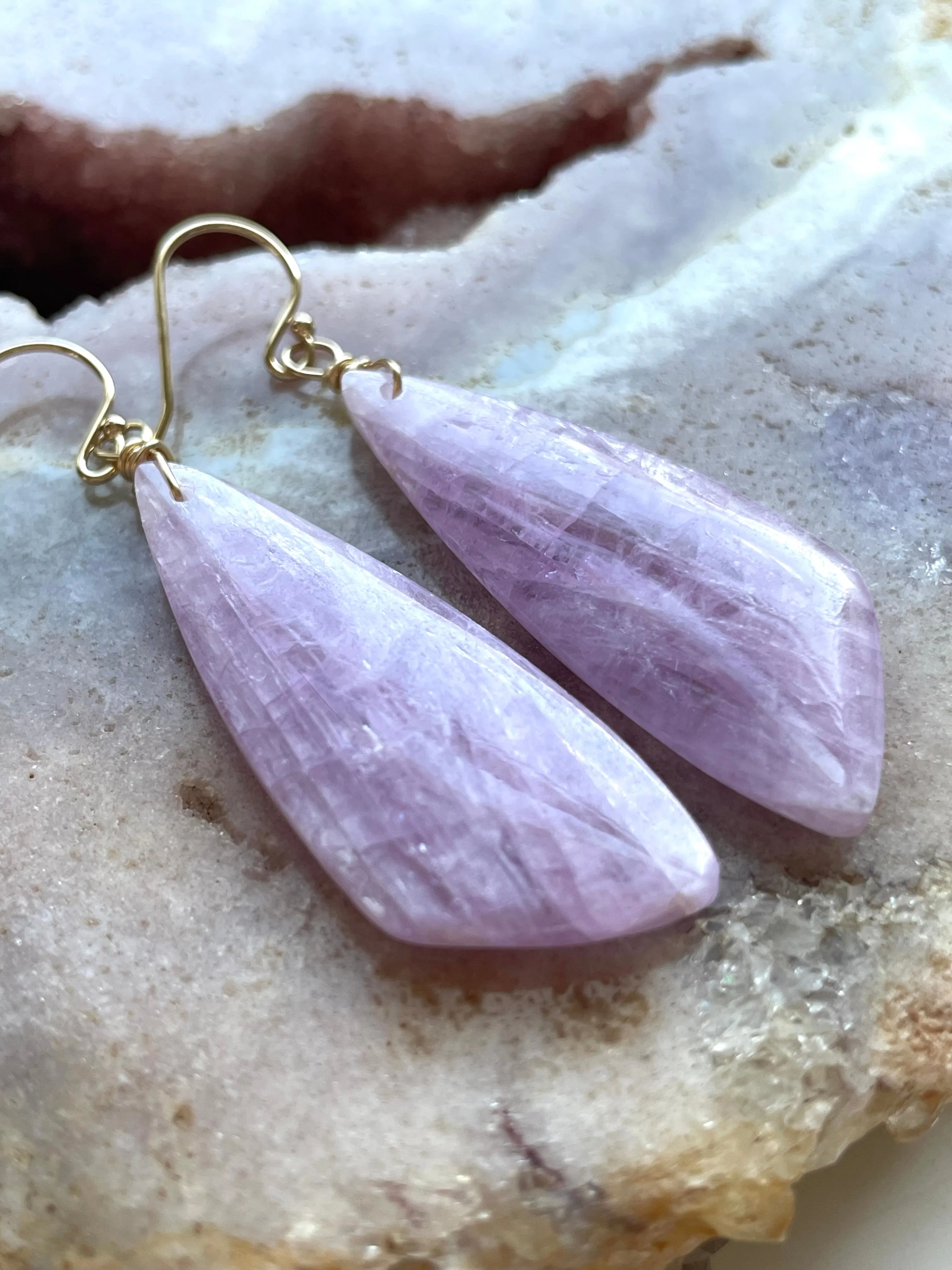 Kunzite Statement Earrings Gold Filled
