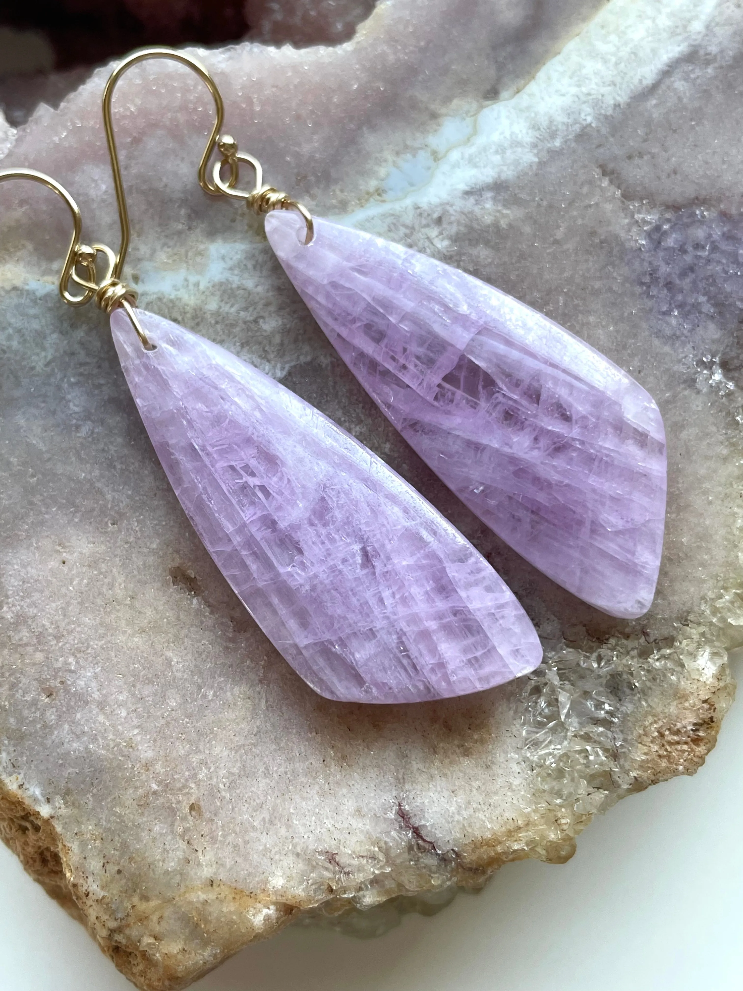 Kunzite Statement Earrings Gold Filled