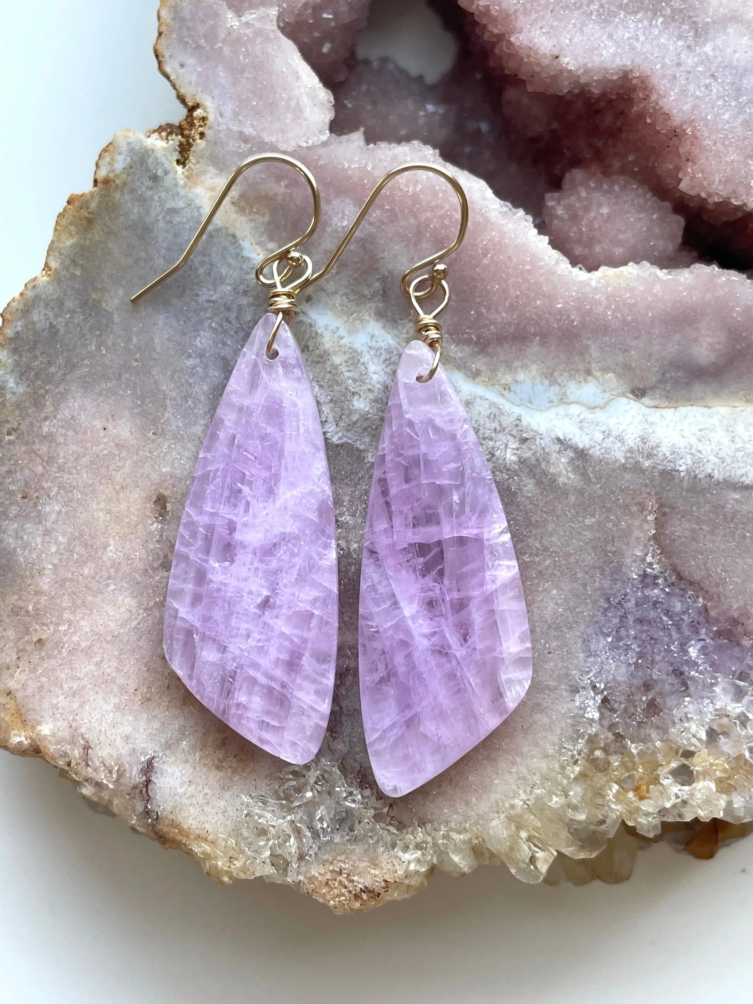 Kunzite Statement Earrings Gold Filled