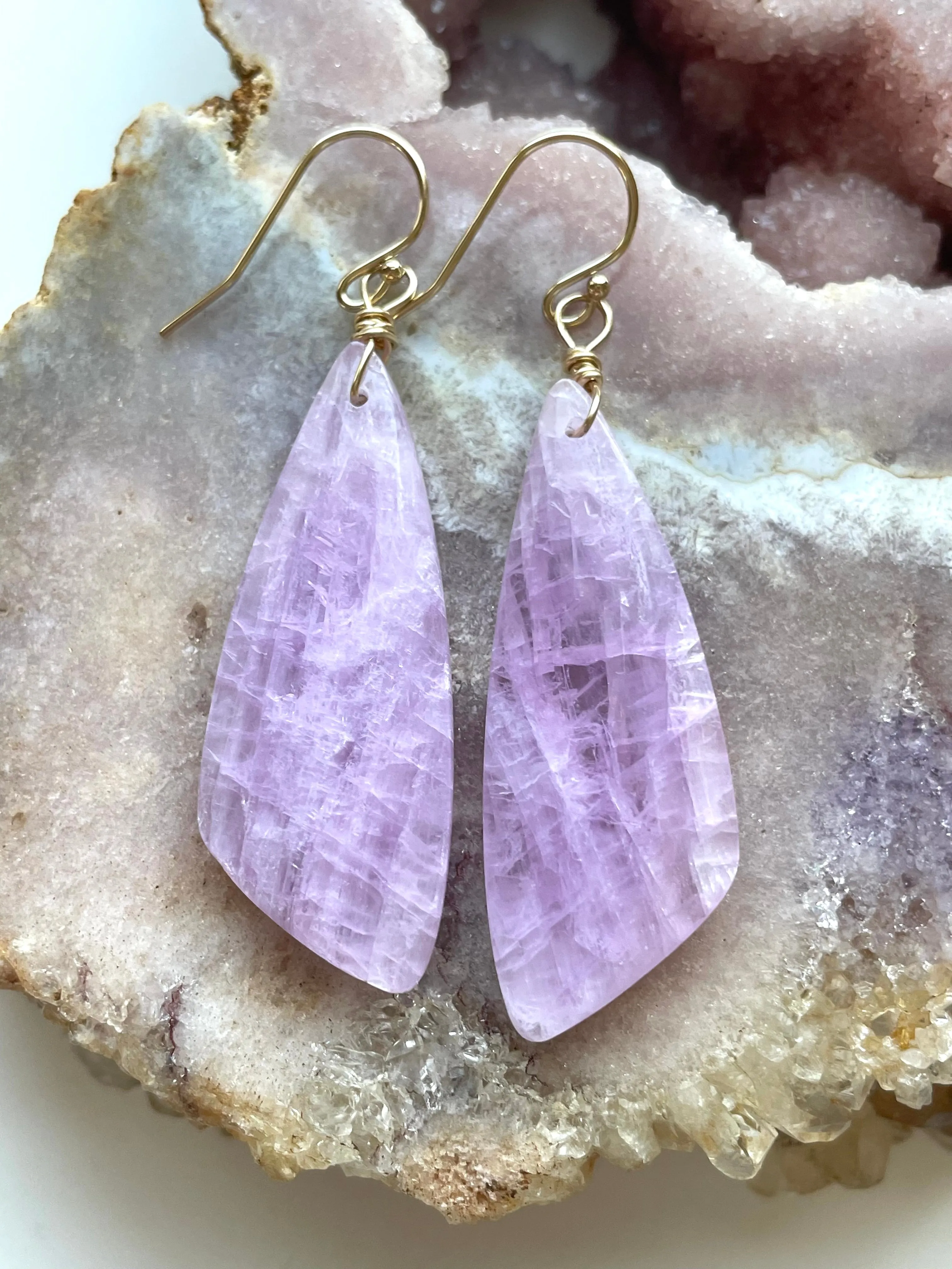 Kunzite Statement Earrings Gold Filled