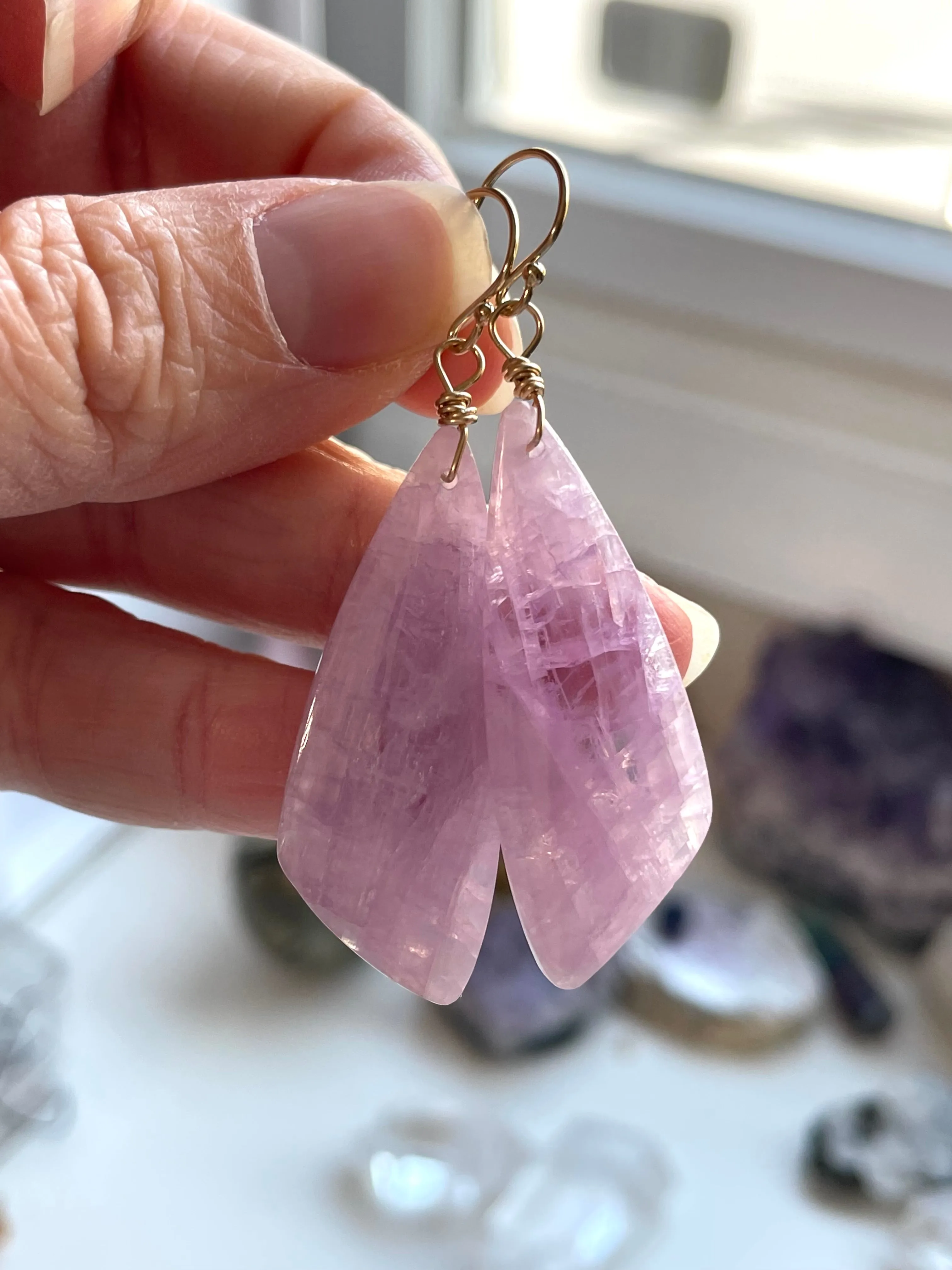 Kunzite Statement Earrings Gold Filled