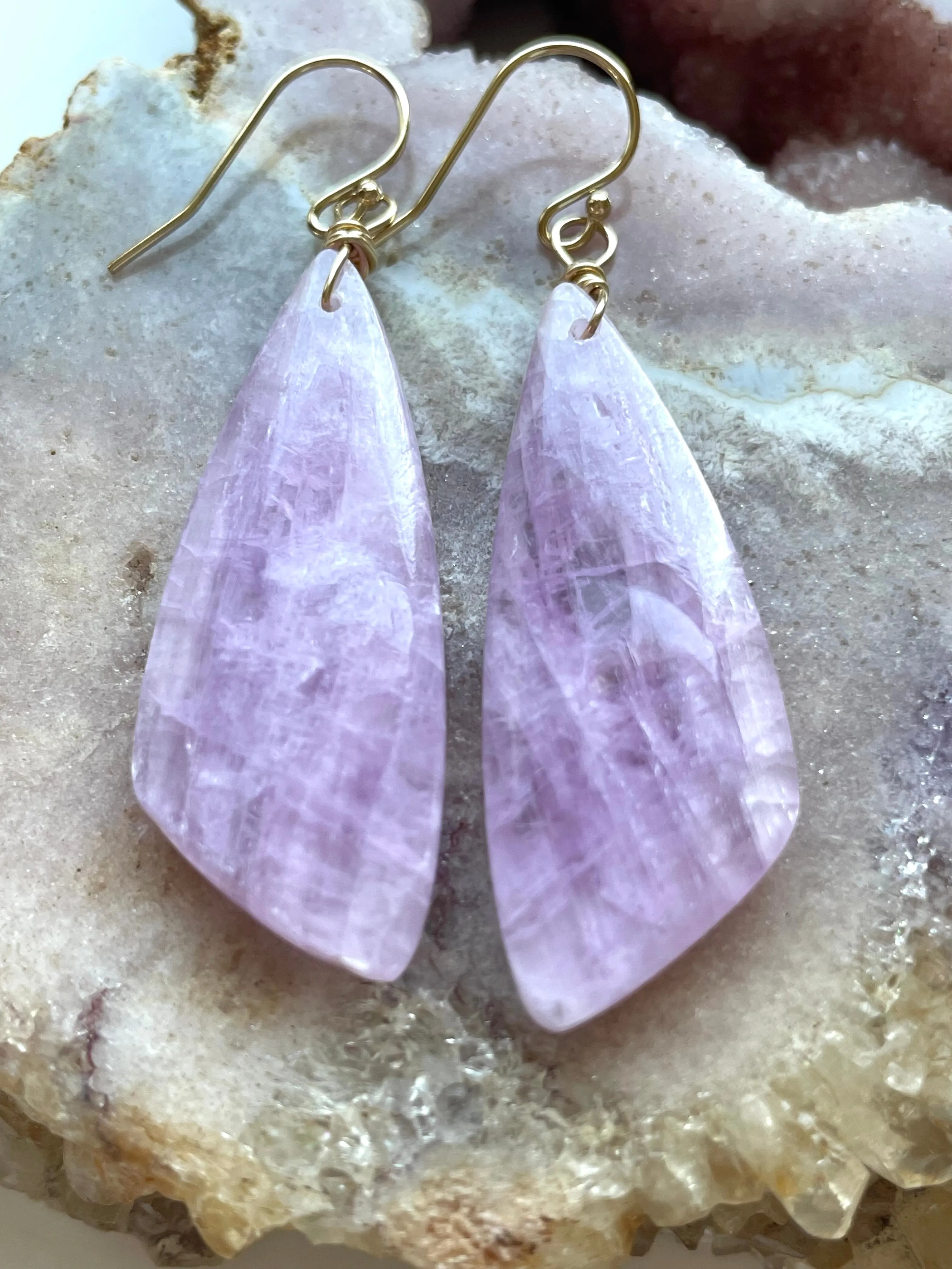 Kunzite Statement Earrings Gold Filled