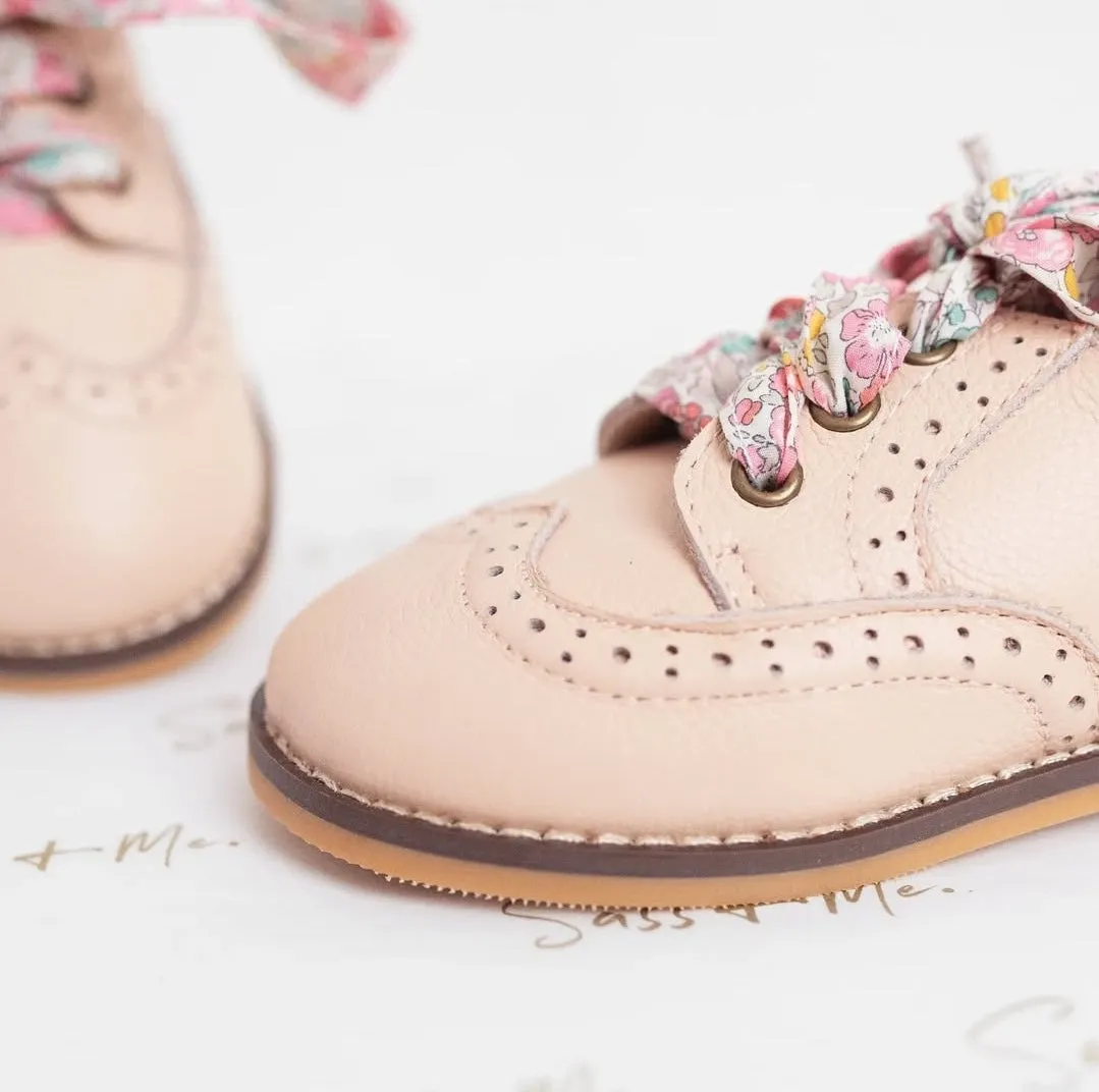 Lace Brogue Shoes - Nude