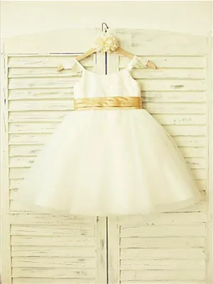 Lace Tulle Princess Spaghetti Straps Flower Girl Dresses Tea Length Dress