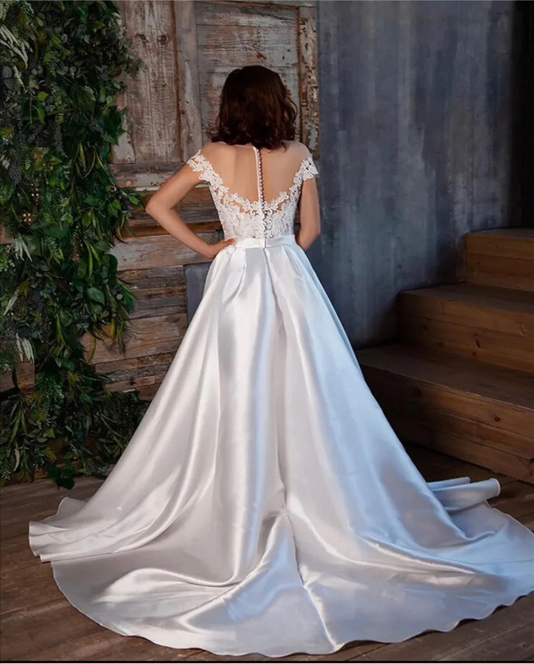 Lace&Satin Cap Sleeves Bride Dress Gown 2020