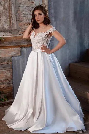Lace&Satin Cap Sleeves Bride Dress Gown 2020