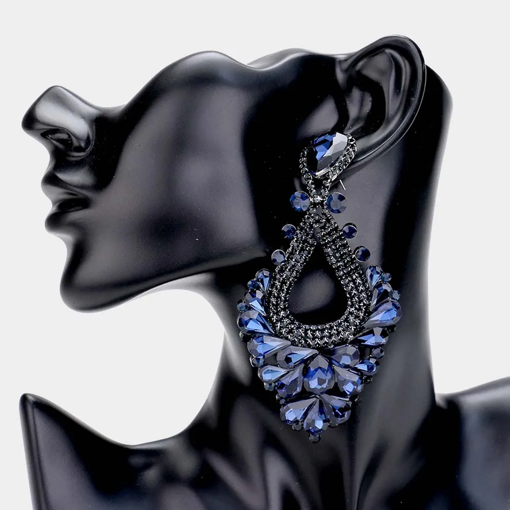 Large Navy Crystal Statement Pageant Earrings  | 476311