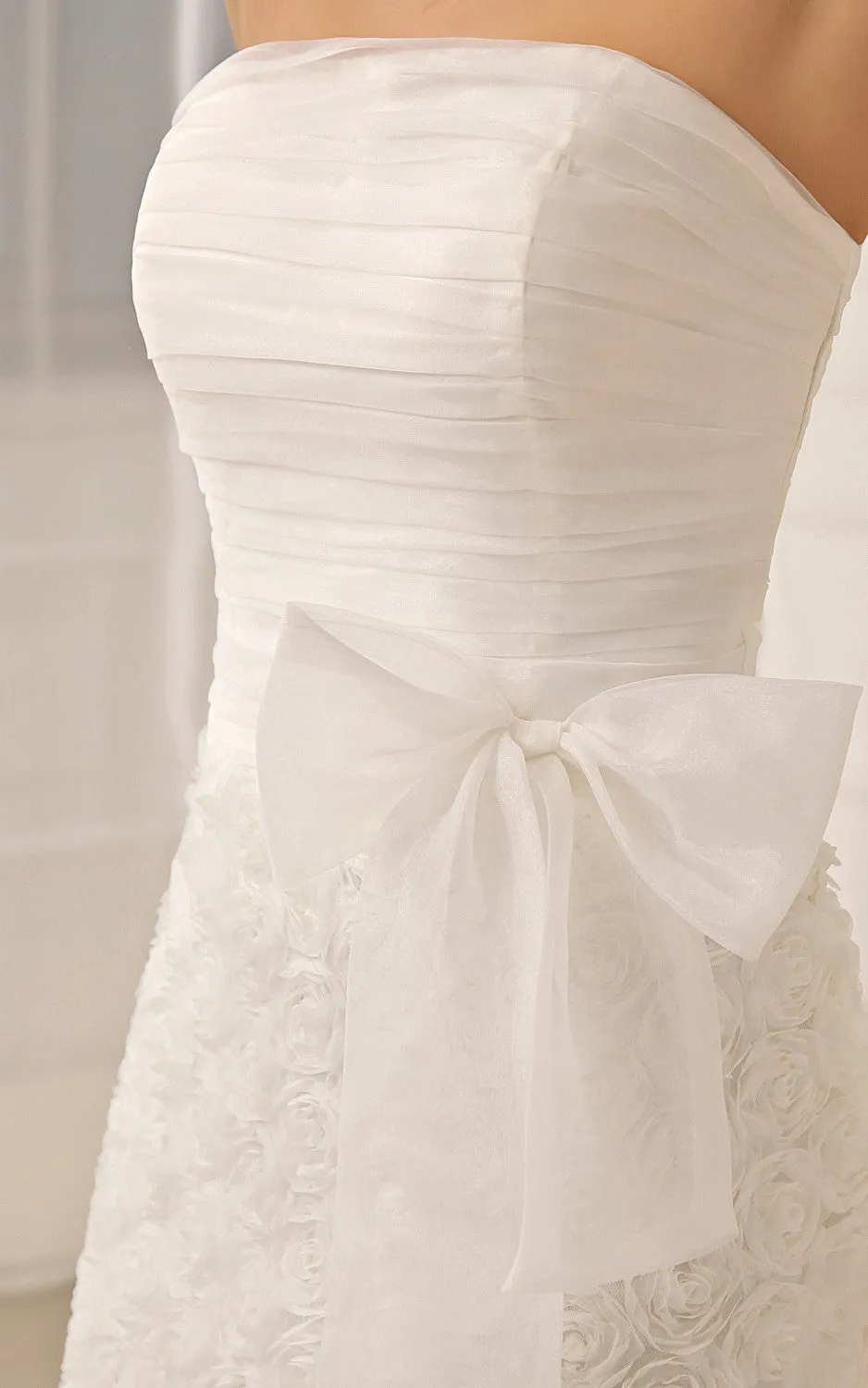 Lavish Strapless Tea-Length Dress With Flower And Lace Appliques-GC_705106