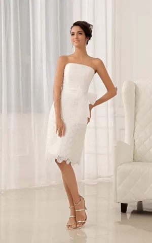 Lavish Strapless Tea-Length Dress With Flower And Lace Appliques-GC_705106