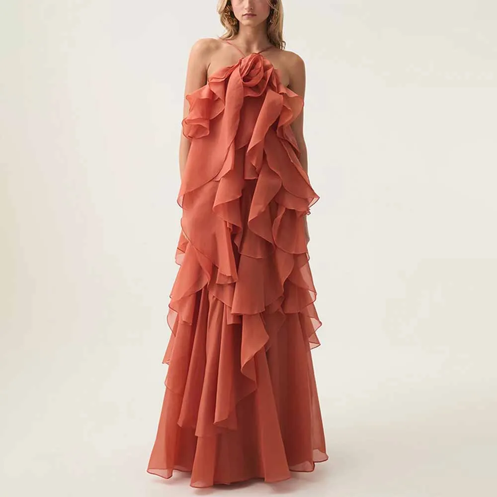 Layered Maxi Dress Backless Gown