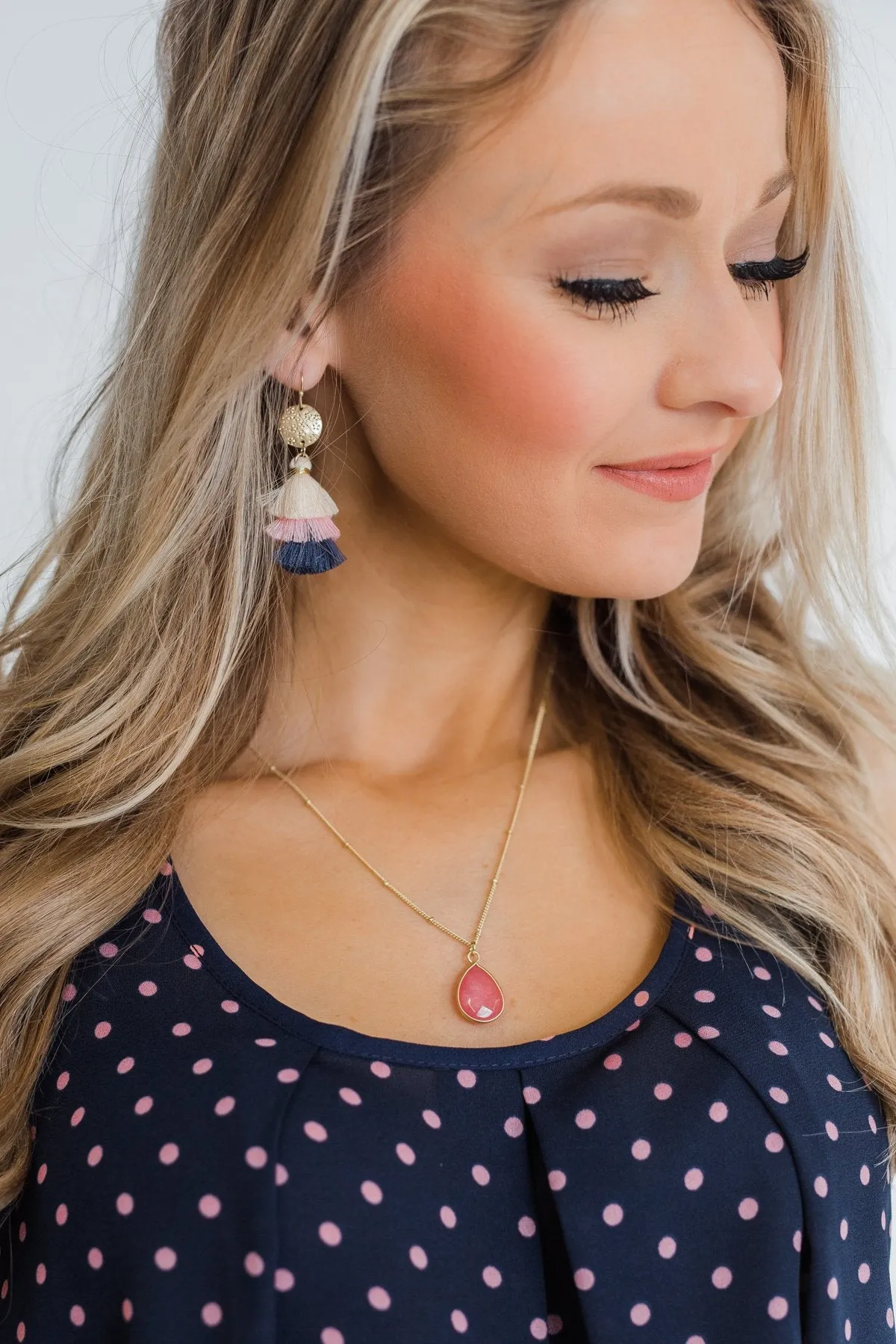 Layered Tassel Gold Earrings- Cream, Pink, & Navy