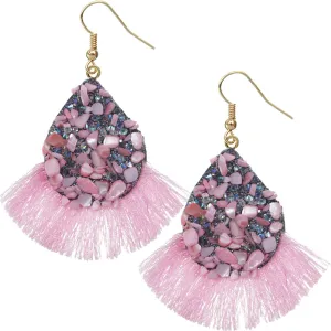 Light Pink Beaded Teardrop Tassel Earrings