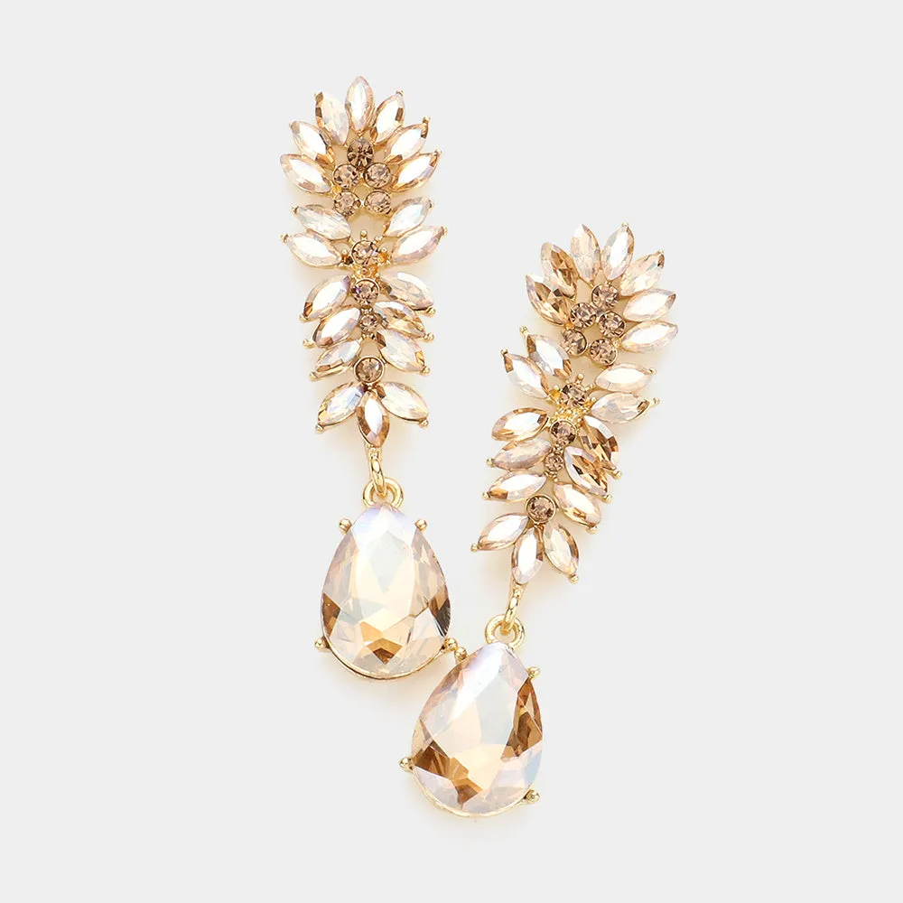 Light Topaz Crystal Stone Cluster Dangle Pageant Earrings | Prom Earrings |  382453