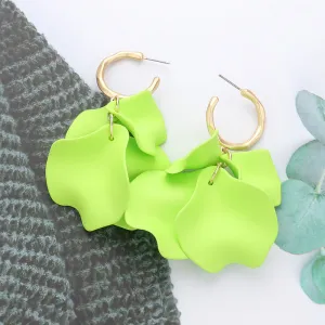 Lime Green Petal Dangle Fun Fashion Earrings | Lime Green Headshot Earrings | 638553