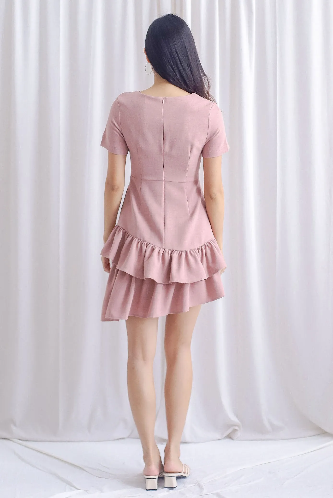 Lindea Asymm Tiered Sleeve Dress In Tea Rose