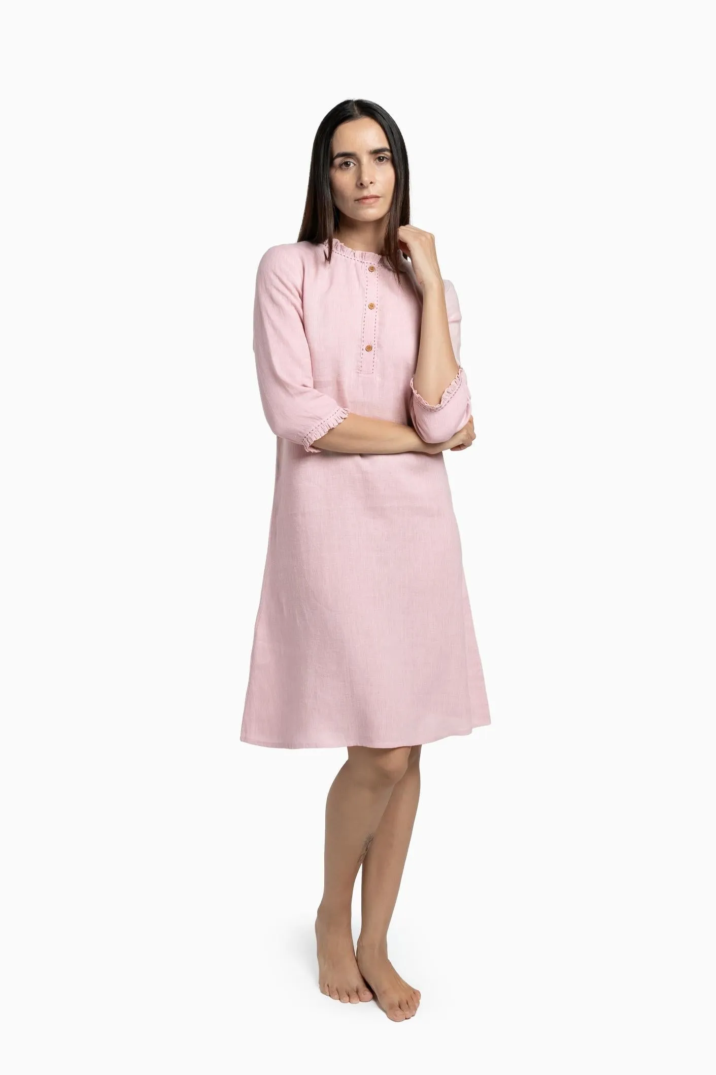 Linen Amber A-Line Dress-Petal Pink
