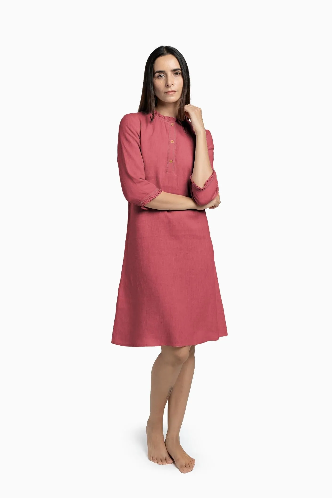 Linen Amber A-Line Dress-Petal Pink