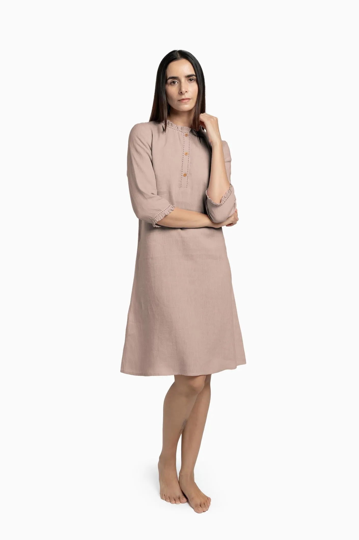 Linen Amber A-Line Dress-Petal Pink