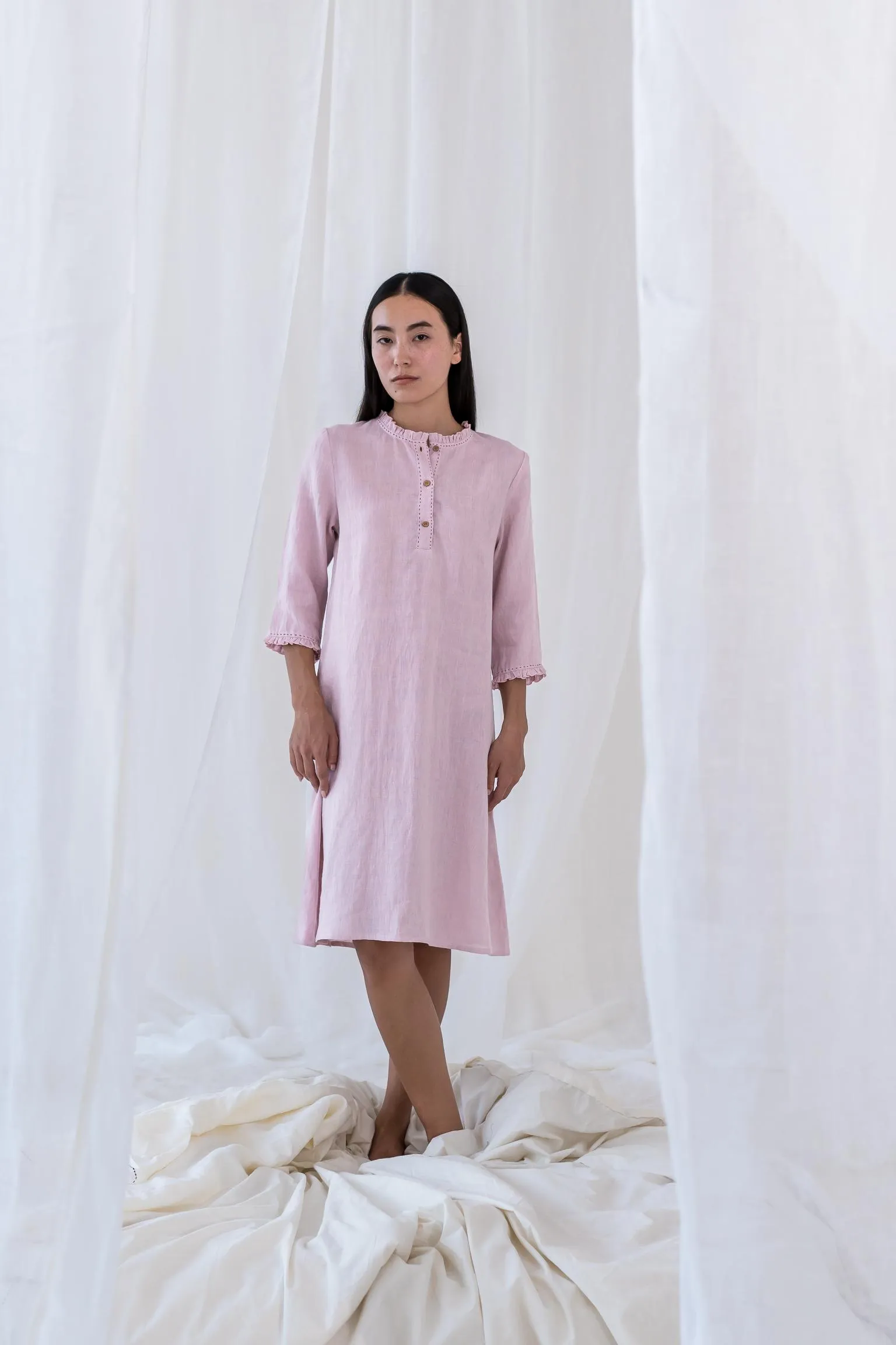 Linen Amber A-Line Dress-Petal Pink