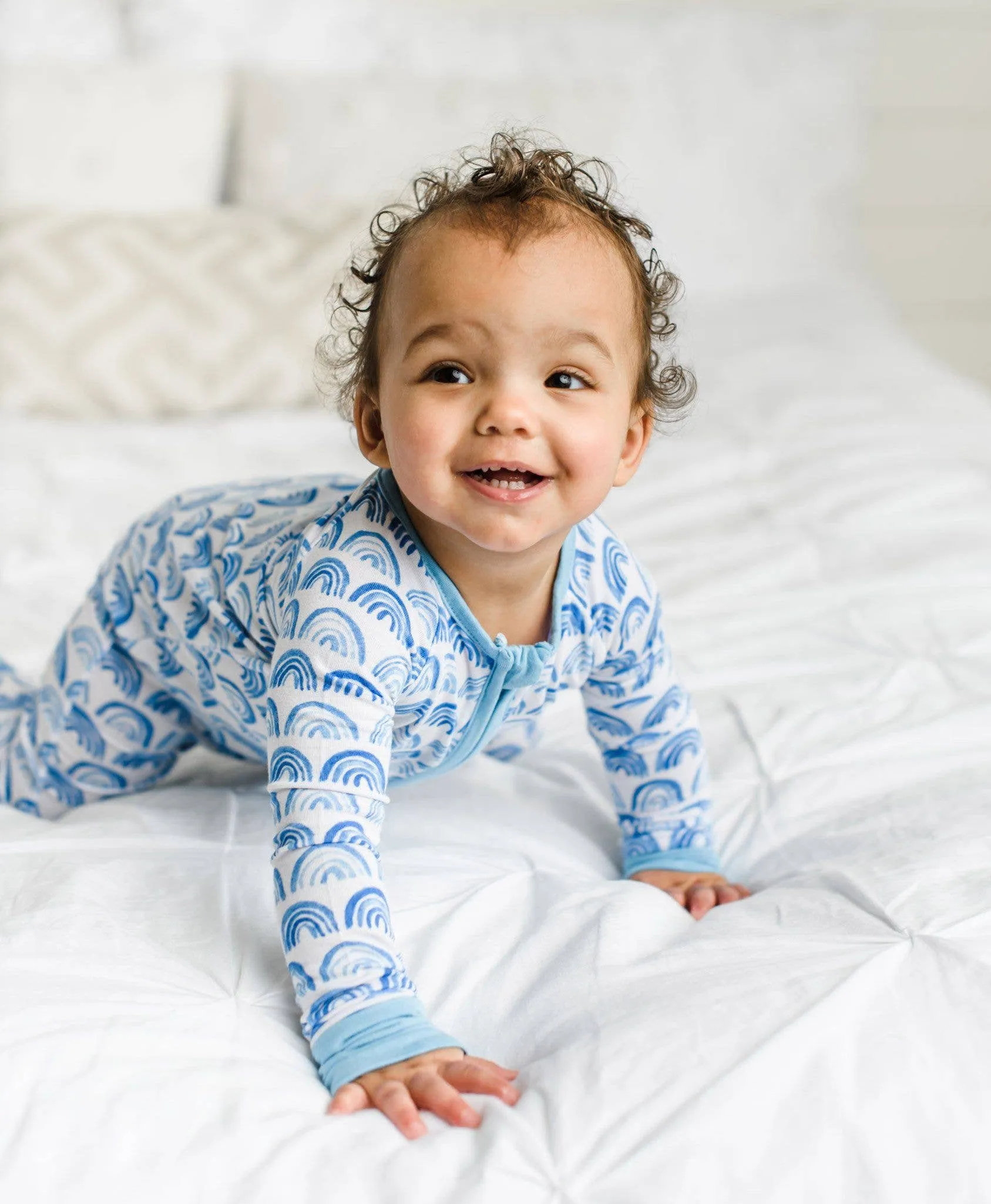 Little Sleepies Blue Rainbows Convertible Romper/Sleeper