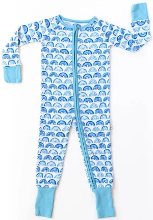 Little Sleepies Blue Rainbows Convertible Romper/Sleeper