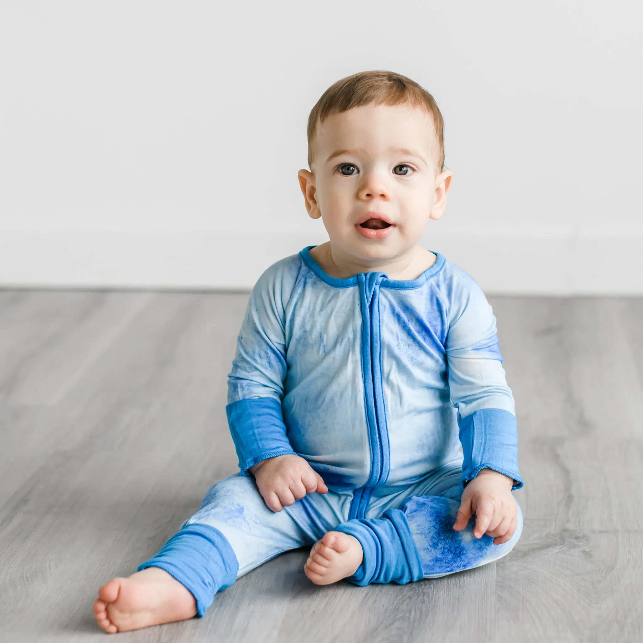 Little Sleepies Blue Watercolor Convertible Romper/Sleeper