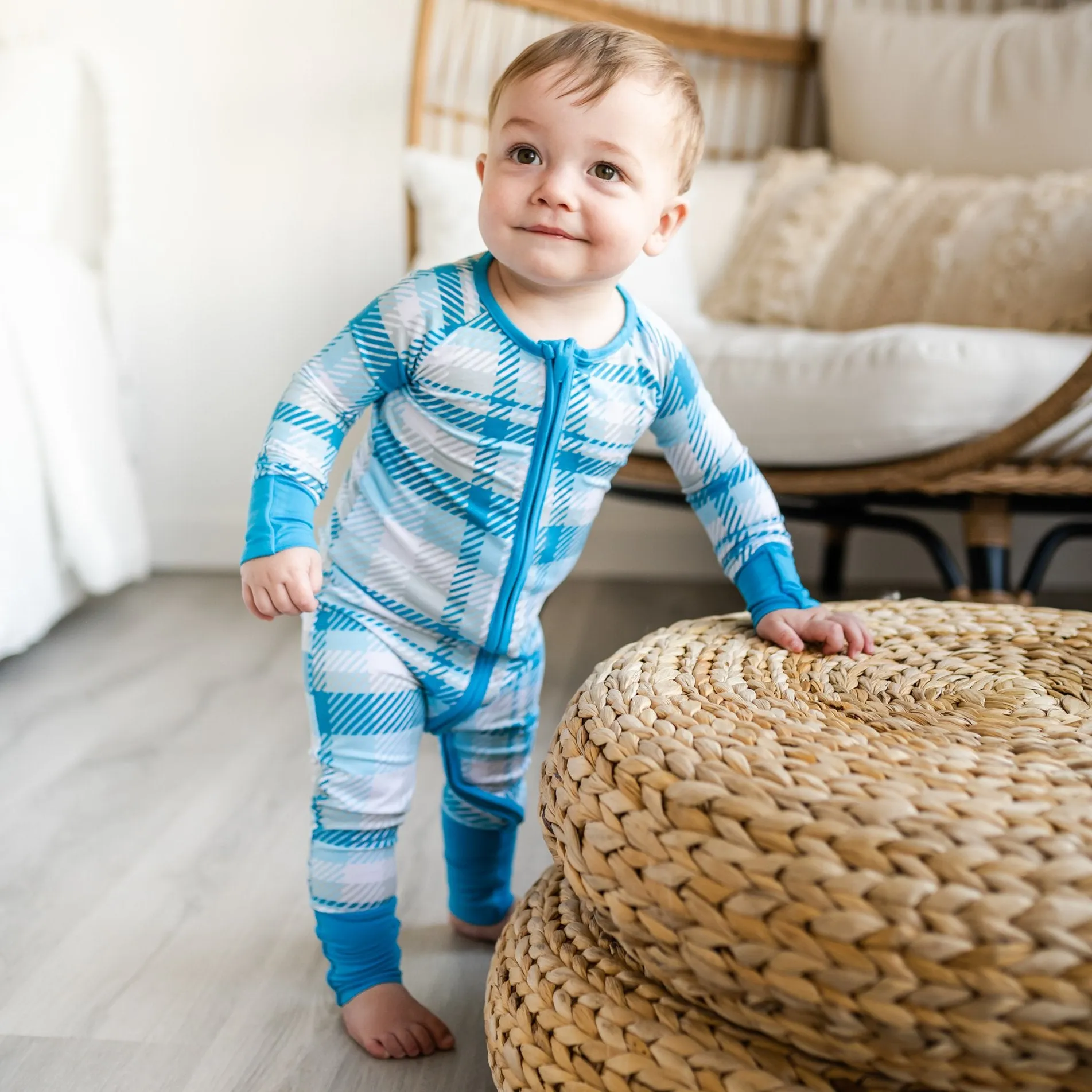 Little Sleepies Blueberry Plaid Convertible Romper/Sleeper